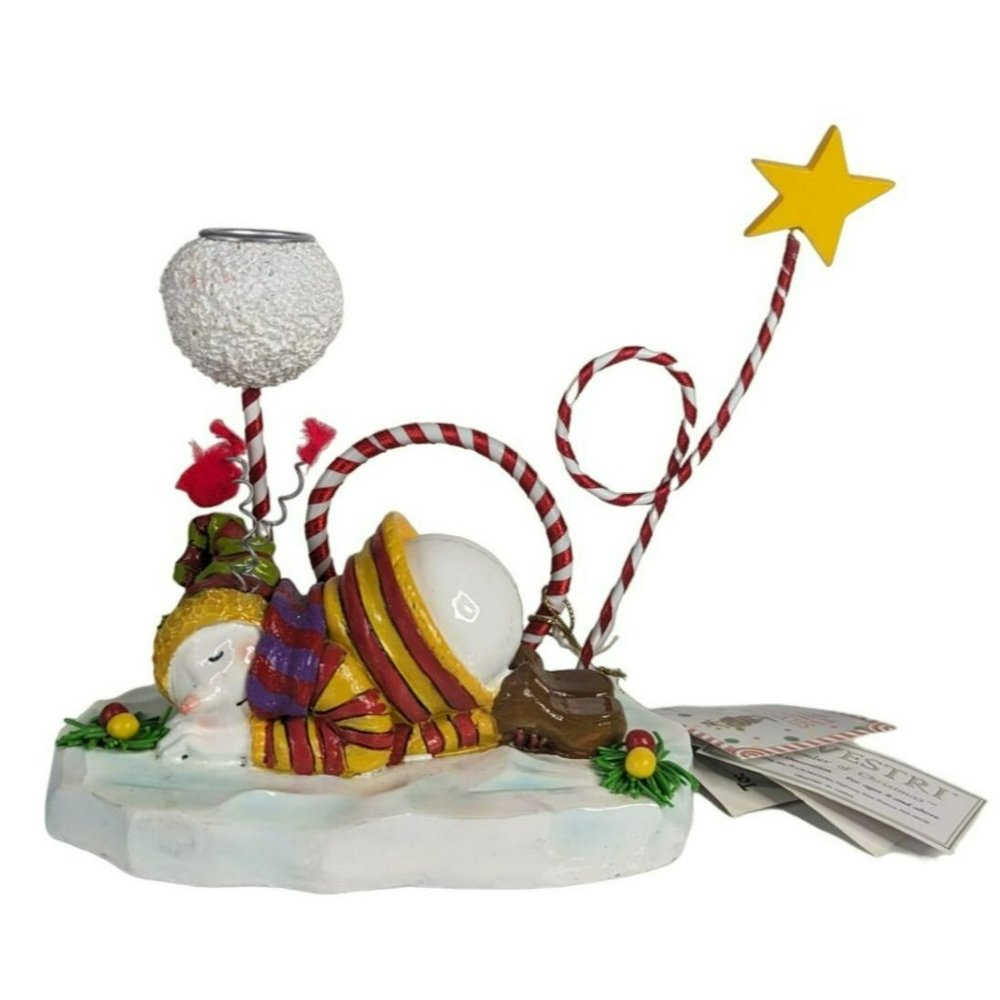 Vintage Silvestri Snow Business Snowman Christmas Taper Candle Holder